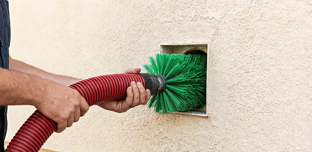 Air duct cleaning brush removing debris from a vent opening in Syracuse, NY