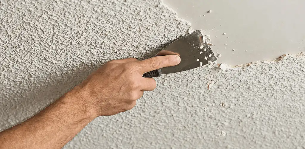 Popcorn ceiling removal scraping off textured ceiling finish in Syracuse, NY