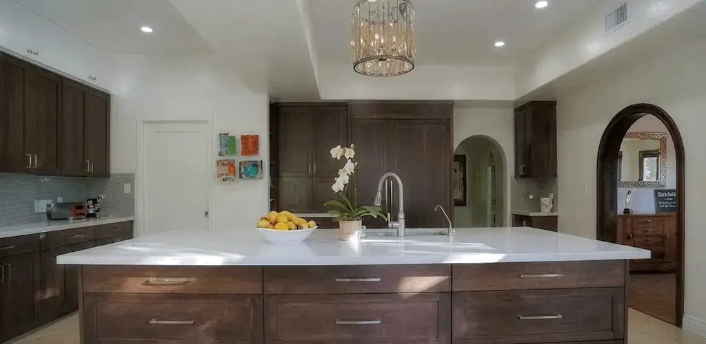 Cabinet refacing project with updated kitchen cabinets and island in Syracuse, NY
