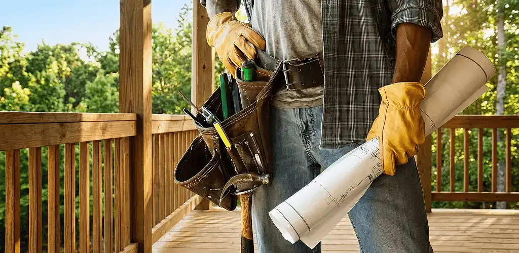 Professional handyman with tool belt ready for home repairs in Syracuse, NY