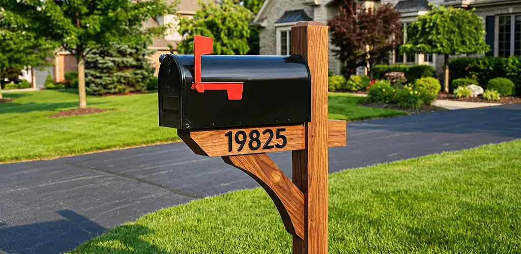 New mailbox installation with post and address number for a home in Syracuse, NY